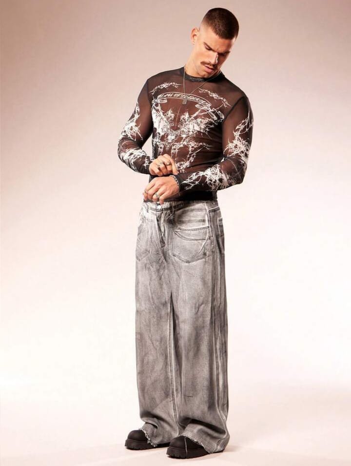 Men's Slim Fit Sheer Round Neck Long Sleeve Tees